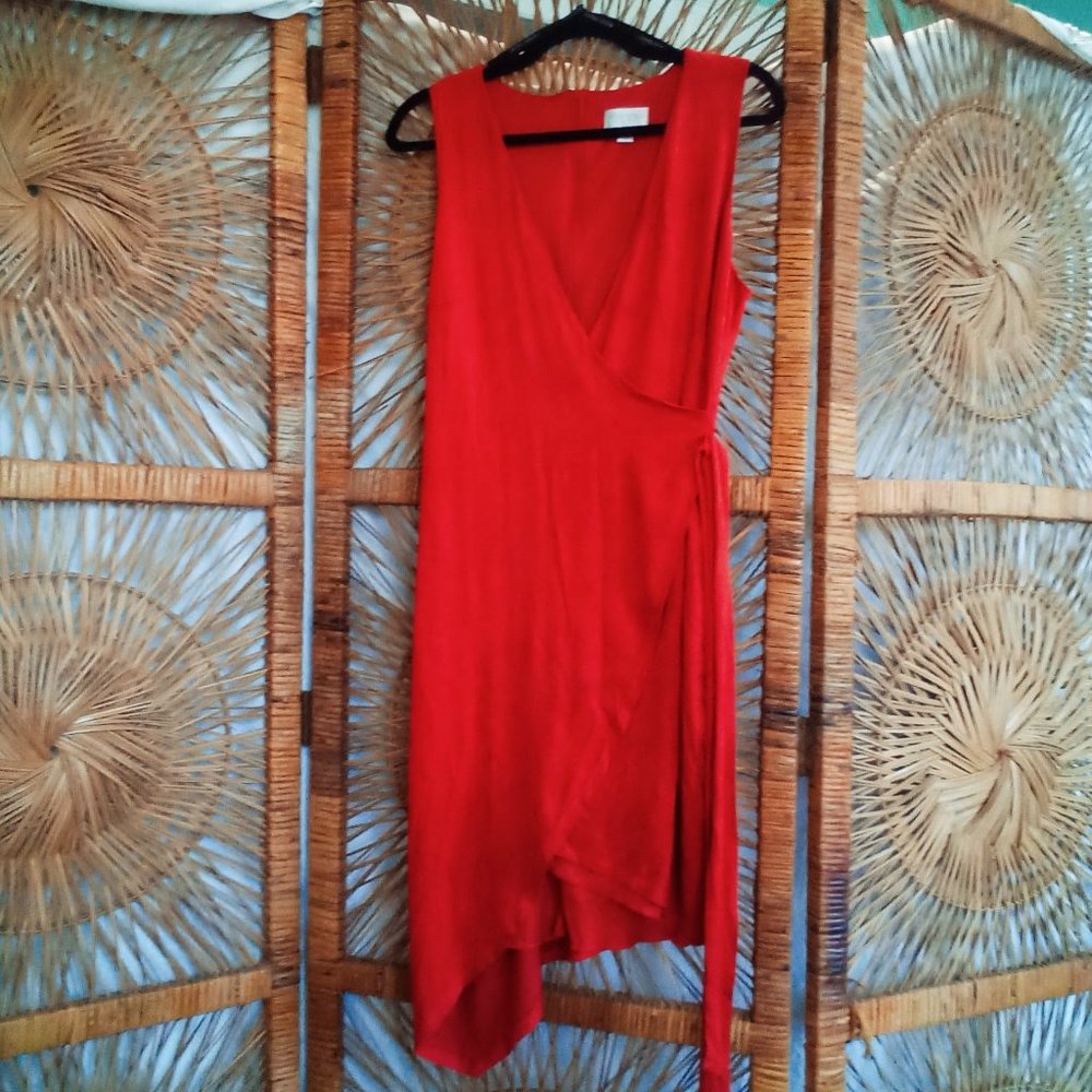 Bisou Bisou A-symmetrical Wrap Style Burnt Orange Dress